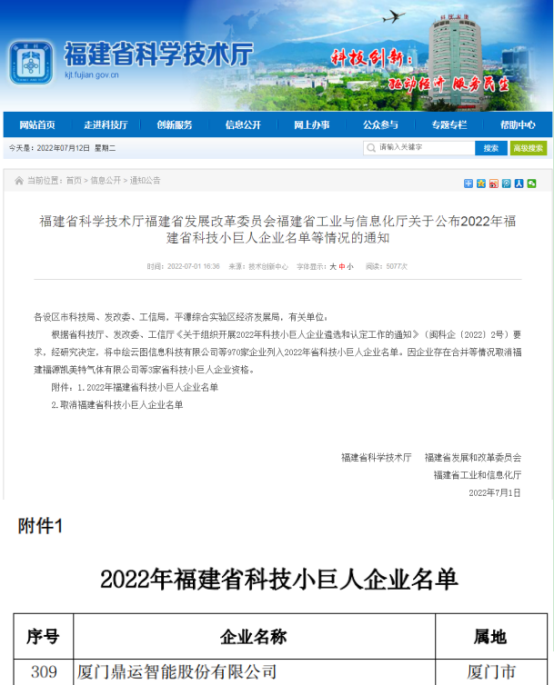 鼎運智能榮獲“廈門市成長型中小企業”稱號